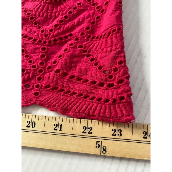 Sundance Women's Hot Pink Eyelet Blouse with Tie Sleeves Peasant Cottagecore - Picture 7 of 8